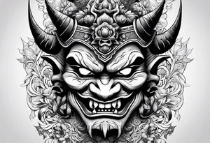 oni mask, small tattoo , arm tattoo idea