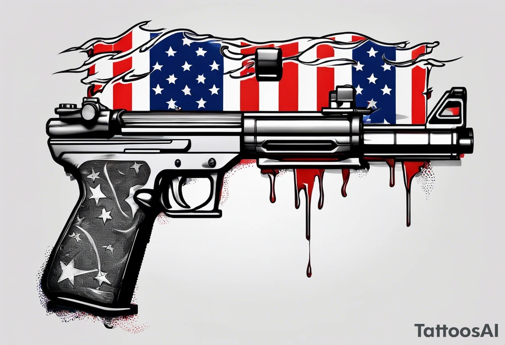American flag with a machine gun in front of it tattoo idea