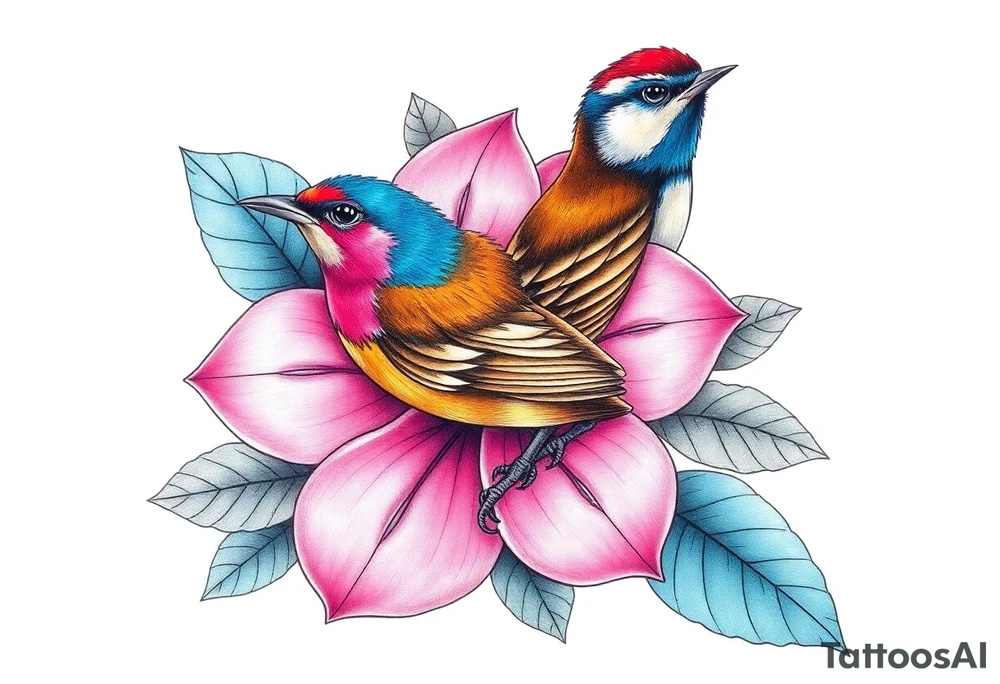 pink camelia flower
blue brown wren bird tattoo idea