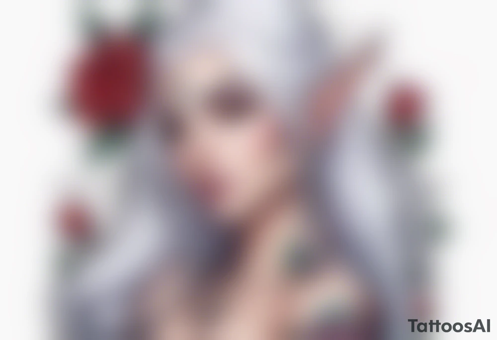 night elf full body with white hair and roses tattoo idea