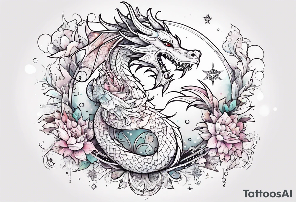 Constellation, kawaii dragon, snowflake tattoo idea