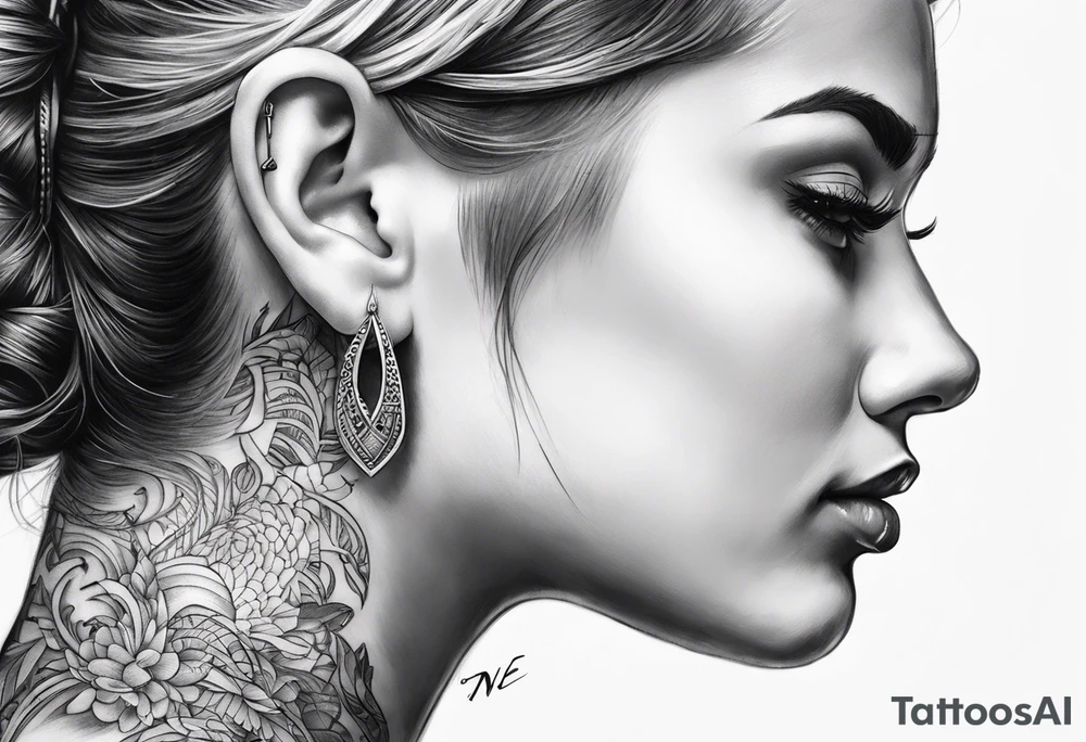a tattoo below the ear written "N&E" tattoo idea