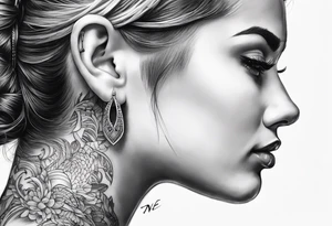 a tattoo below the ear written "N&E" tattoo idea