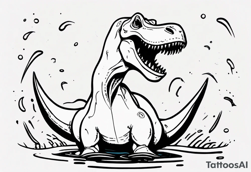 silly happy t rex in a pool tattoo idea