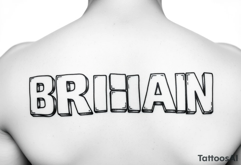 THE NAME "BRIAN" WITH EACH INDIVIDUAL LETTER WRITTEN ON BABY BLOCKS THAT ARE STACKED ON TOP OF ONE ANOTHER IN A STAGGARED POSITION tattoo idea