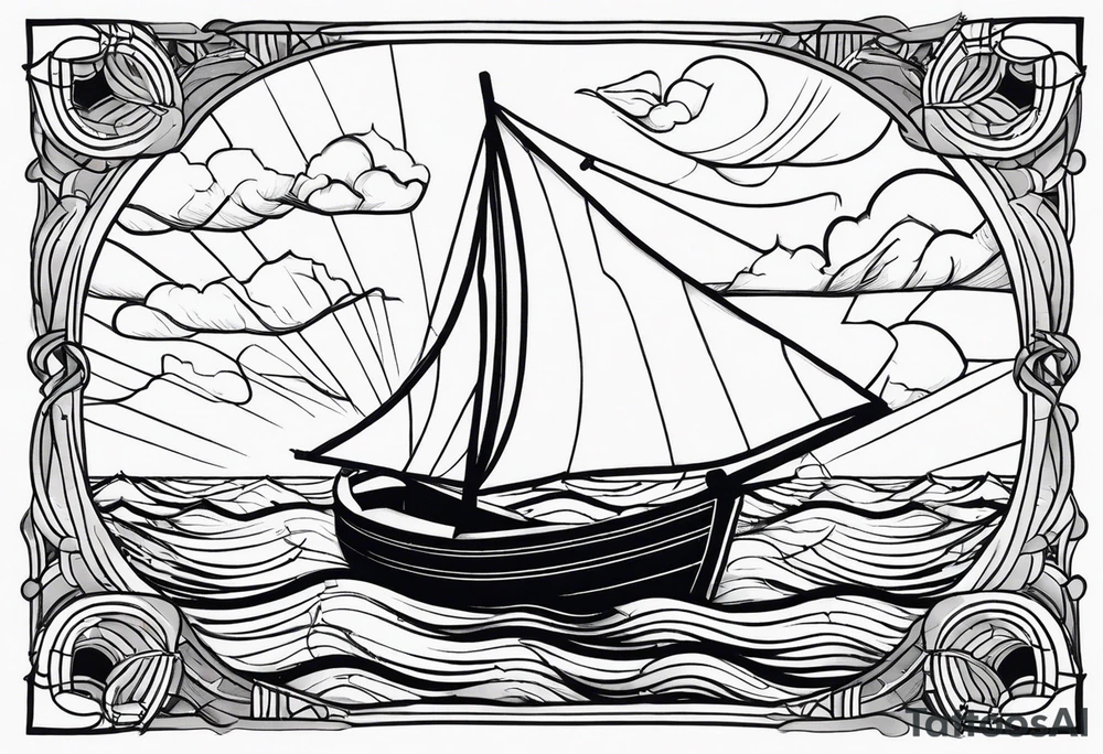 delicate boat with sails in a lightning storm tattoo idea