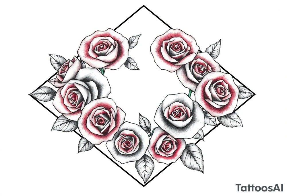 Small Roses fully filling up the inside of an lateral elongated diamond shape tattoo idea