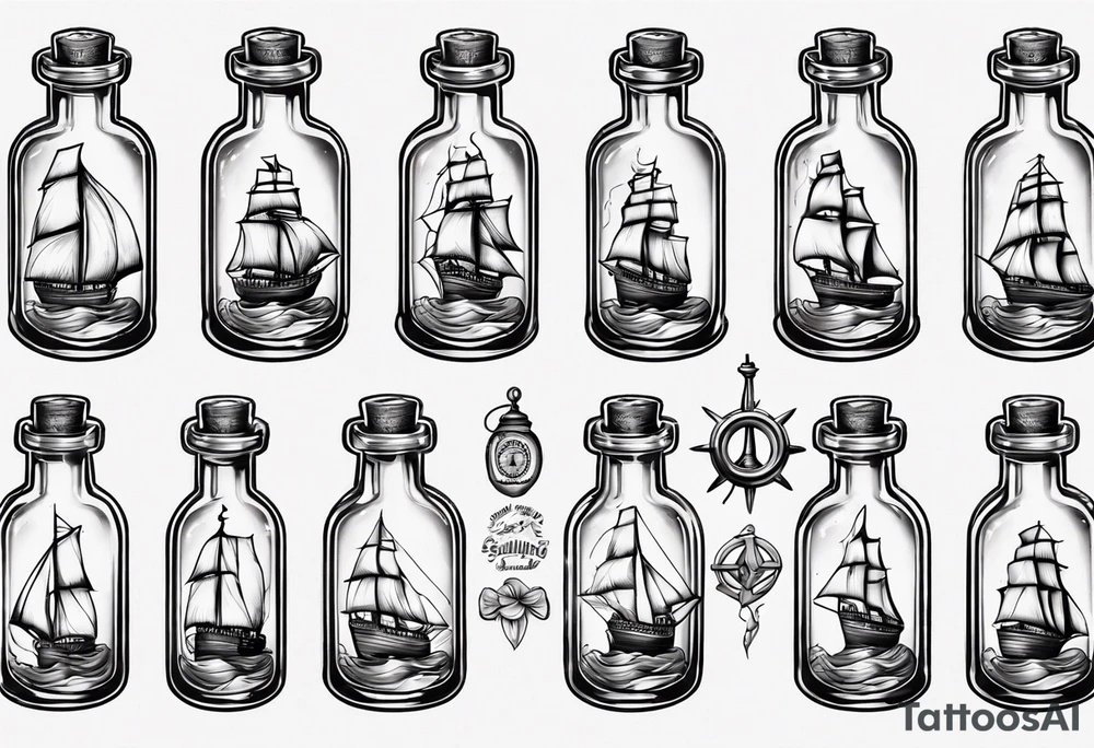 Sailing ship in a bottle tattoo idea