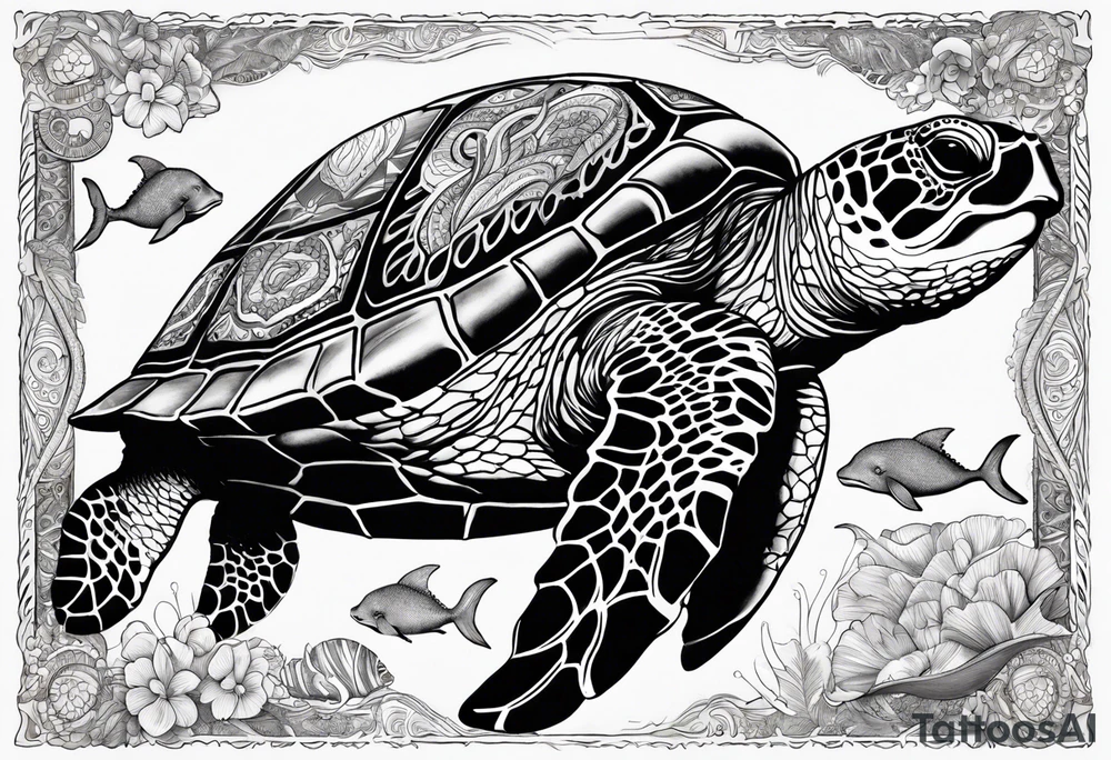 sea turtle and whale Hawaii paisley tattoo idea