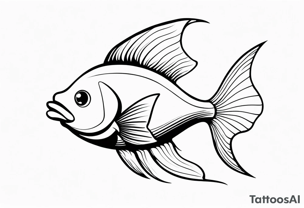 Mean looking minimalist cartoon fish tattoo idea