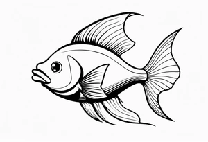 Mean looking minimalist cartoon fish tattoo idea
