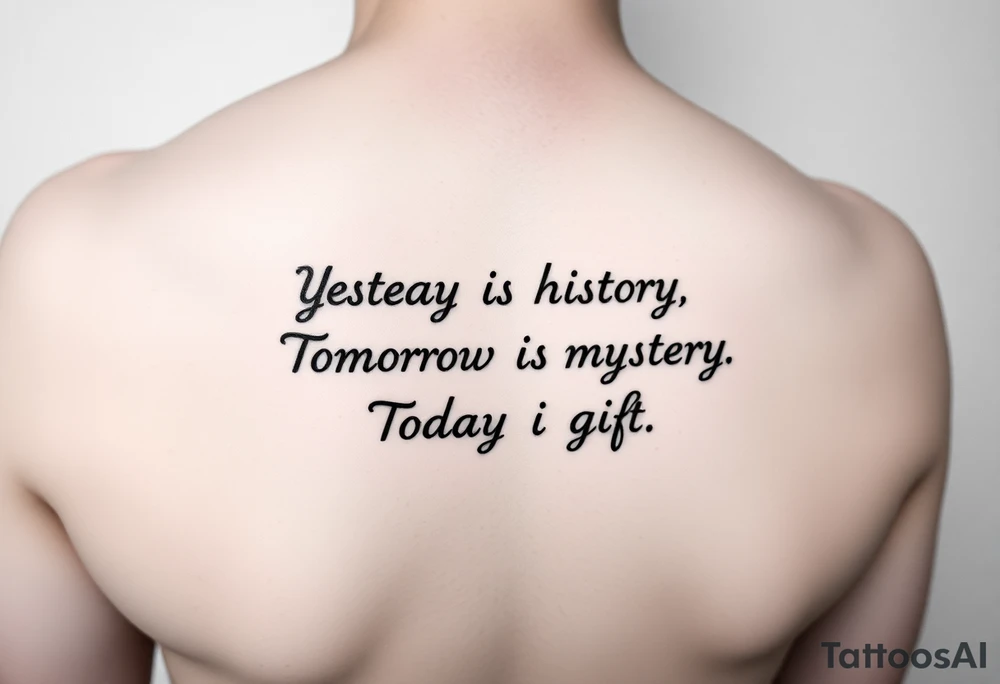 Yesterday is history.
Tomorrow is a mystery.
Today is a gift.
On thigh tattoo idea