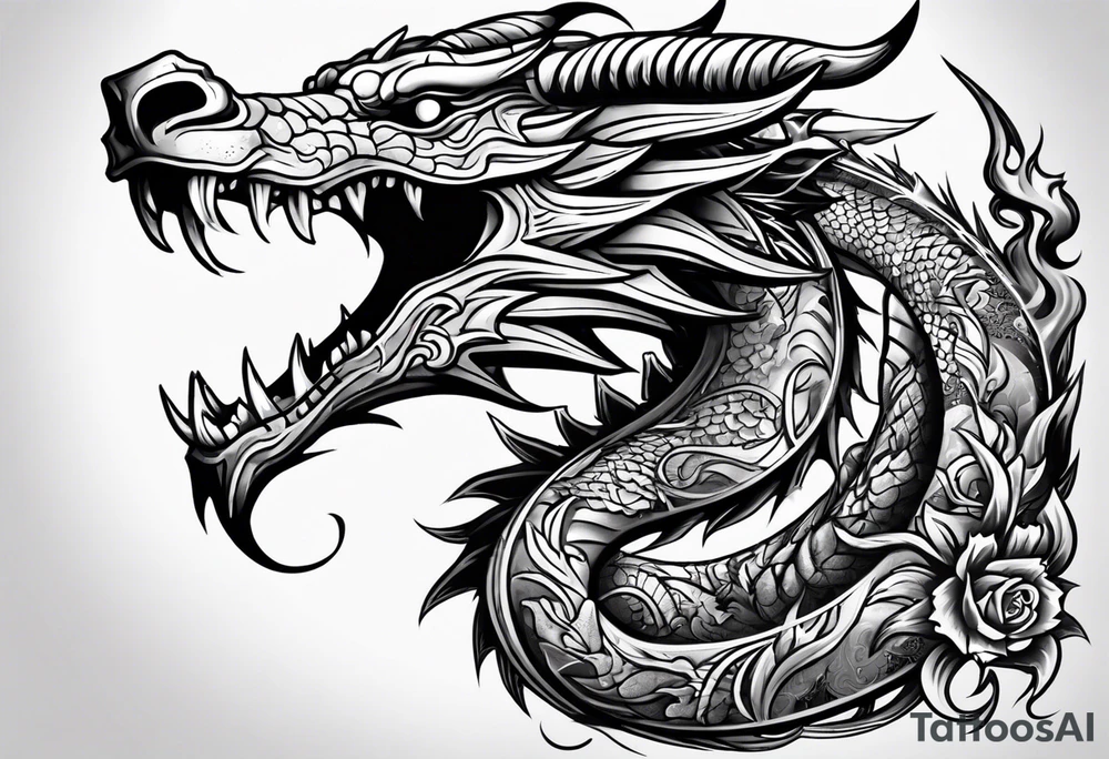Dragon mexican skull full body tattoo idea
