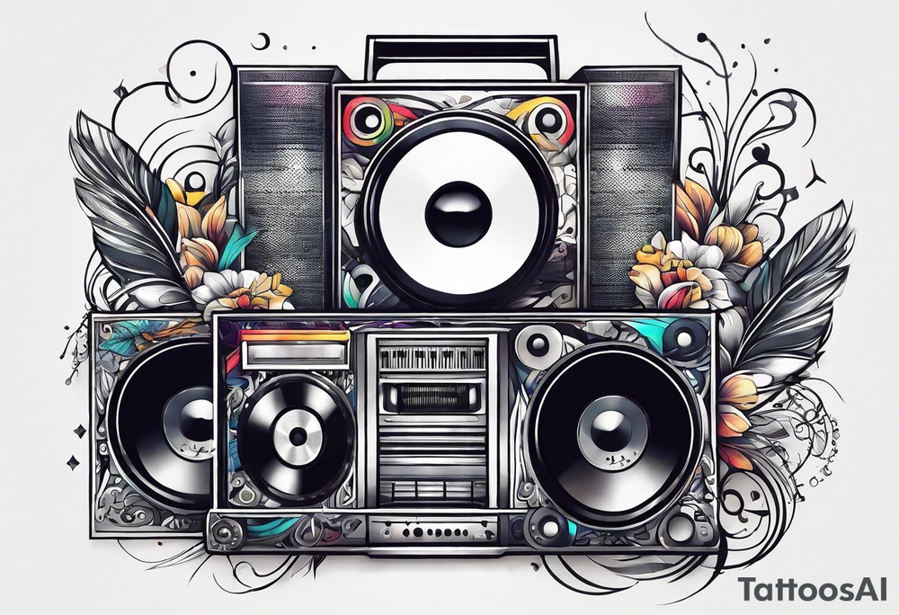 sleeve

music notes, a cassette tape, and
instruments tattoo idea