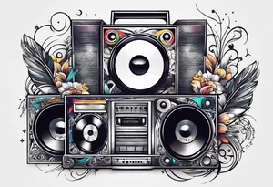 sleeve

music notes, a cassette tape, and
instruments tattoo idea
