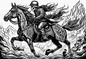 Skeleton riding a horse on fire tattoo idea
