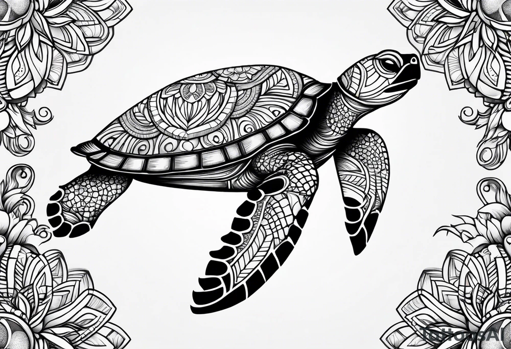 turtle with mandala shell tattoo idea