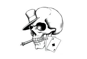 skull with top-hat and cigar in his mouth, playing cards. tattoo idea