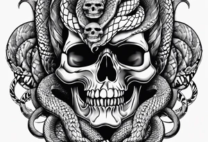 Snake intertwined into a realistic skull tattoo idea