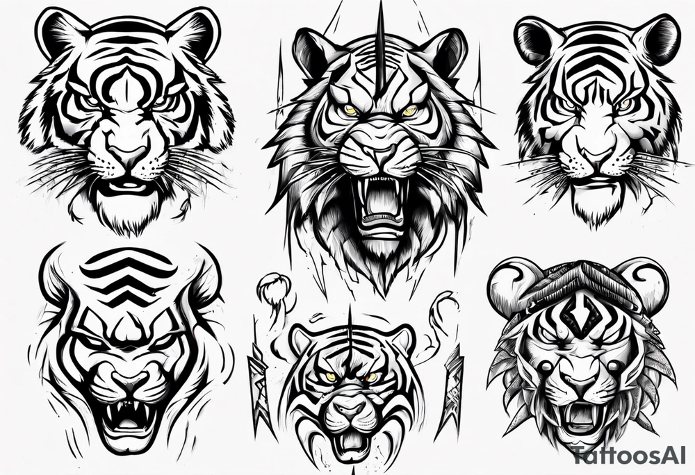 African Tiger warrior and lightning tattoo idea