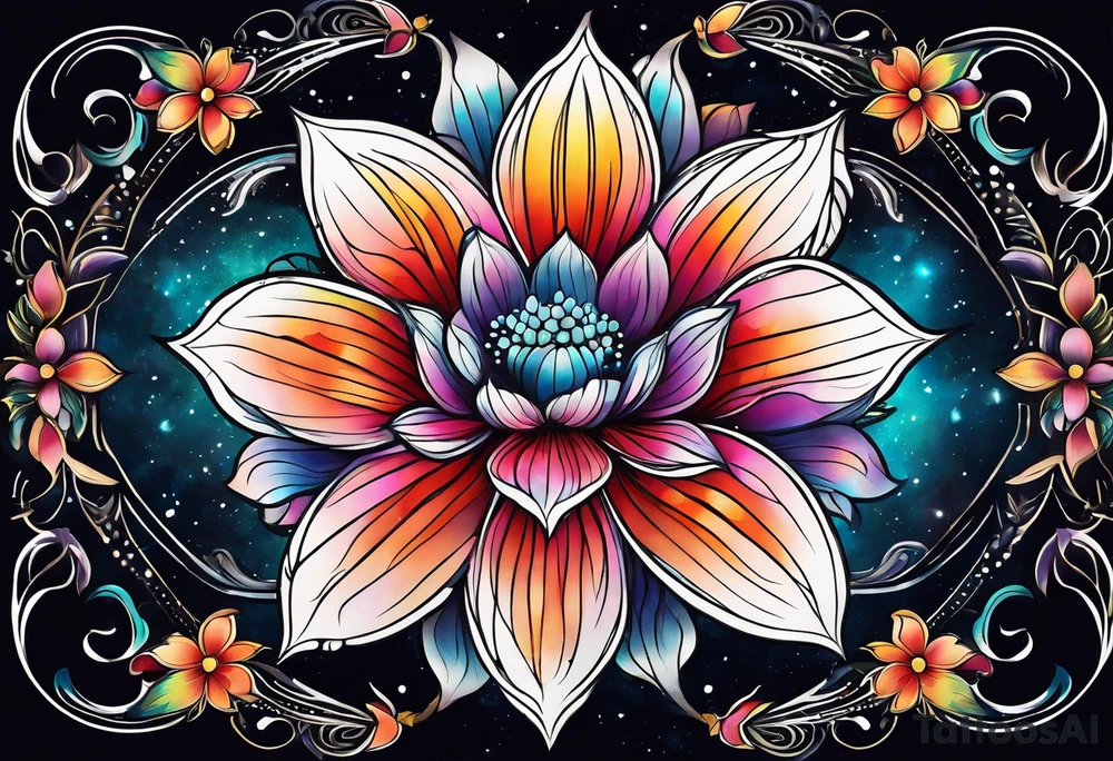 Cosmic space flower tattoo idea