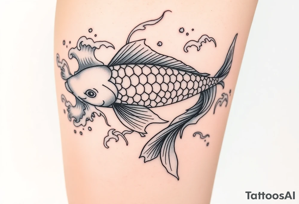 traditional koi fish swimming upstream through turbulent waves tattoo idea