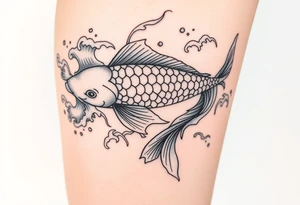 traditional koi fish swimming upstream through turbulent waves tattoo idea