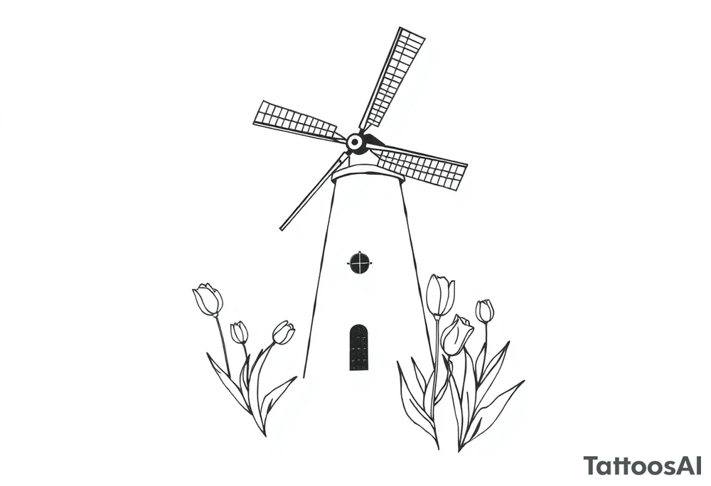 Dutch windmill with tulips tattoo idea