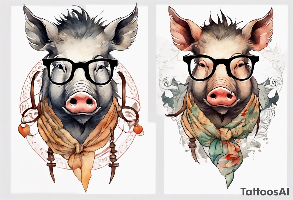 an boar with tusks wearing glasses tattoo idea