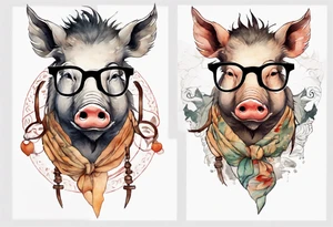 an boar with tusks wearing glasses tattoo idea