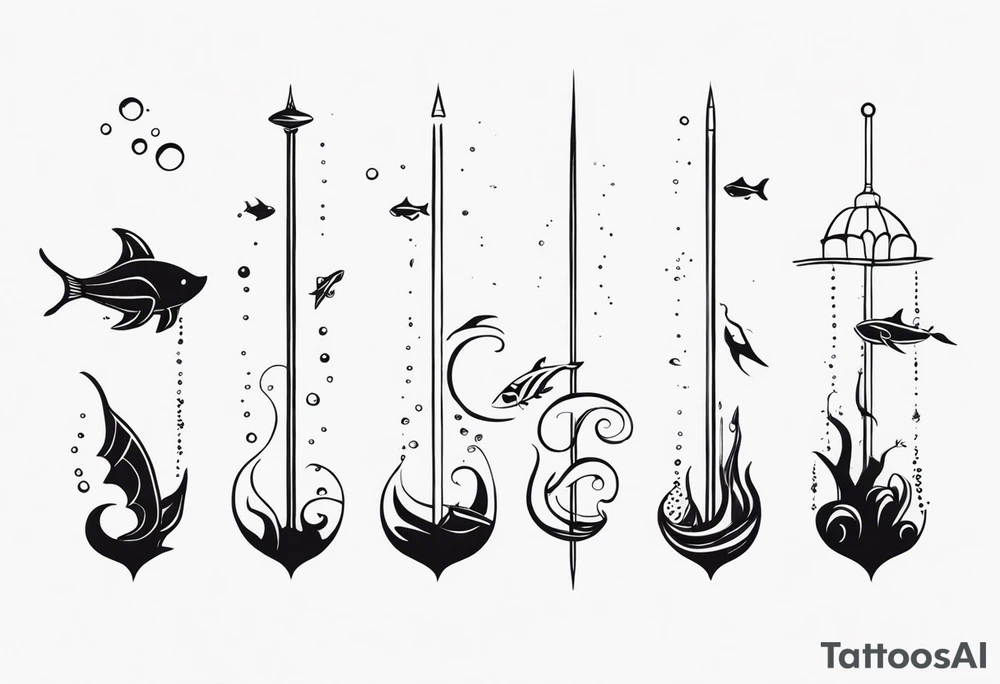 Small sea creatures in a vertical line tattoo idea