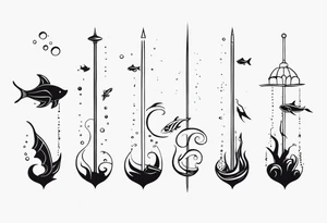 Small sea creatures in a vertical line tattoo idea