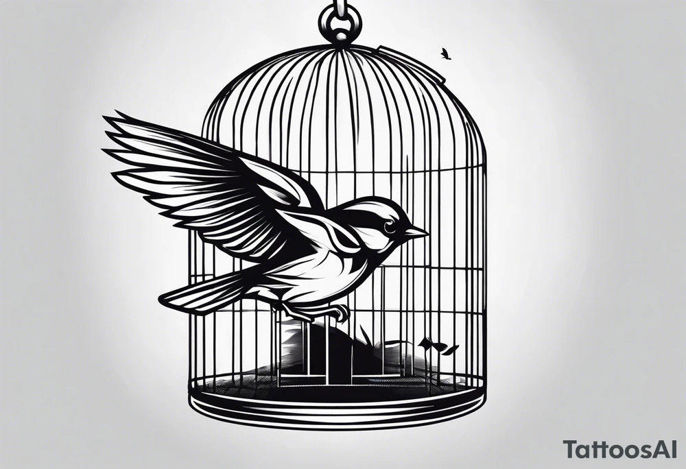 Tiny Bird flying out of cage tattoo idea