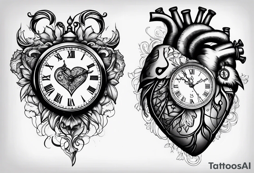 Heart with clock hands on 8 and 5 tattoo idea