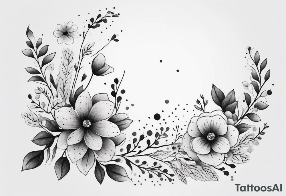 Design a minimalist tattoo featuring a combination of small flowers and leaves, arranged in a graceful, flowing pattern tattoo idea