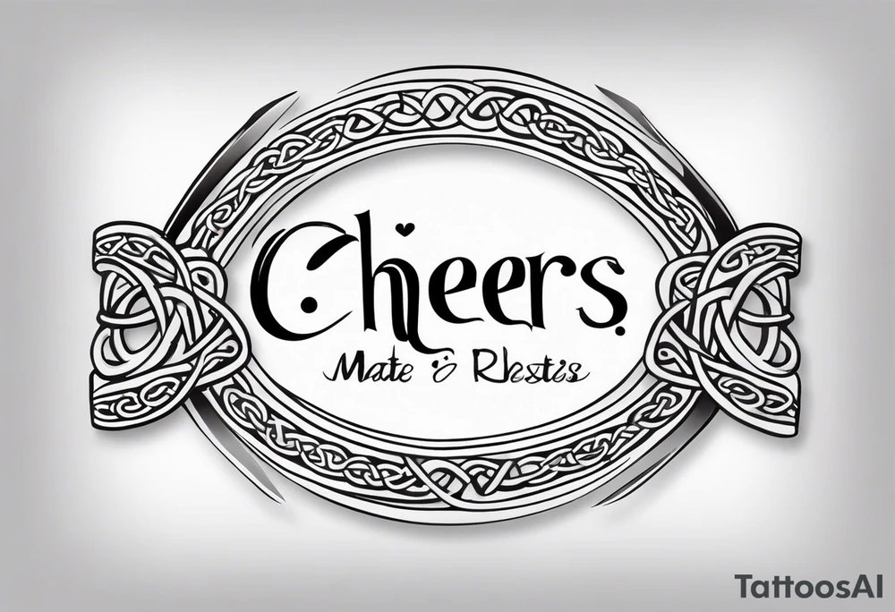 "Cheers Mate" text, armband +Celtic +grey Cancer Ribbon +tribal +artistic tattoo idea