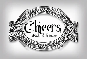 "Cheers Mate" text, armband +Celtic +grey Cancer Ribbon +tribal +artistic tattoo idea