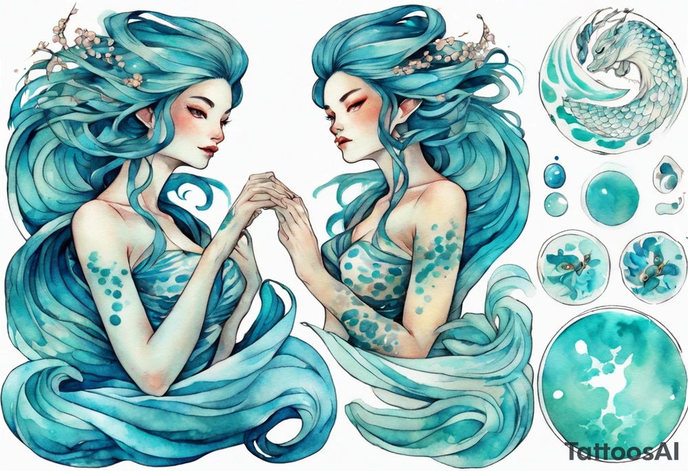 A beautiful undine with turquois scales. tattoo idea