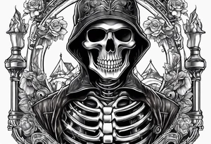 skeleton wearing a pipeliner welding hood tig welding a heart back together tattoo idea