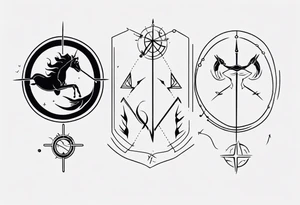 minimalist tattoo of sagittarius, pisces and scorpio signs. With lines around them tattoo idea
