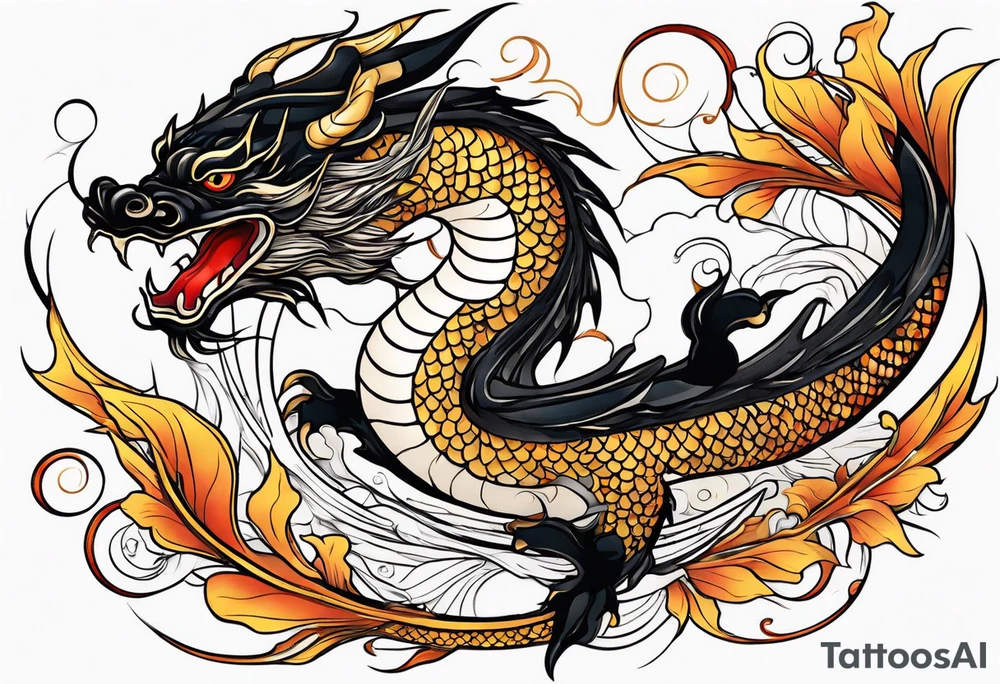 I want a dragon tattoo In gold and black for the story of koi fish tattoo tattoo idea