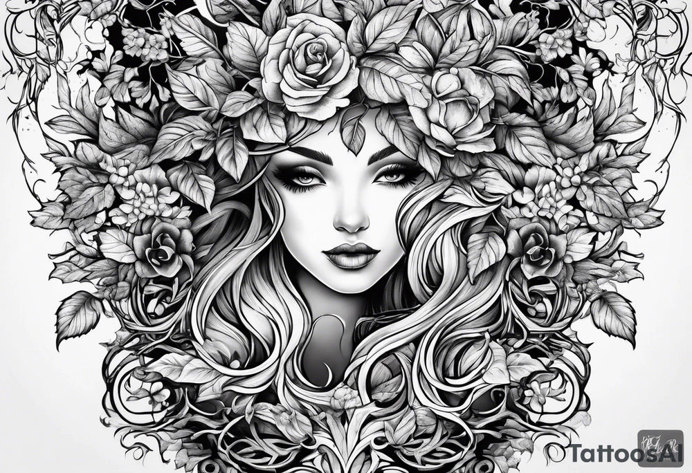 Leafy vines with grave tattoo idea