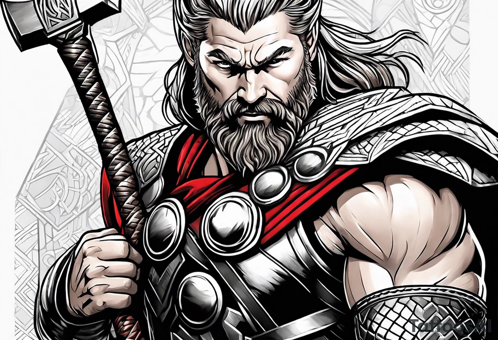thor with red beard and hammer tattoo idea
