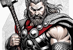 thor with red beard and hammer tattoo idea