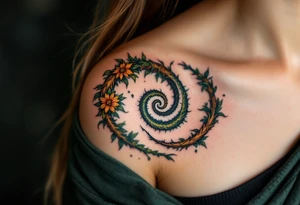 A triple spiral (triskele) in earthy browns and mossy greens, rooted in Celtic tradition. tattoo idea