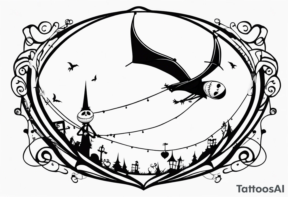 sally skellington flying in a balloon with jack skellington's face tattoo idea