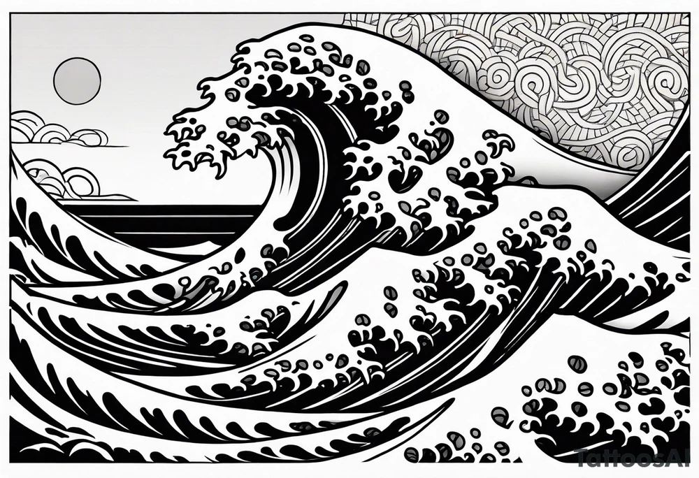 japanese wave. celtic pattern in the negative space. clouds tattoo idea