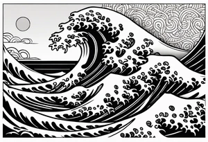 japanese wave. celtic pattern in the negative space. clouds tattoo idea