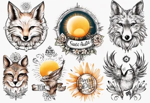 Fuchs und Eule unter der Sonne mit dem Schriftzug Sapere Aude tattoo idea