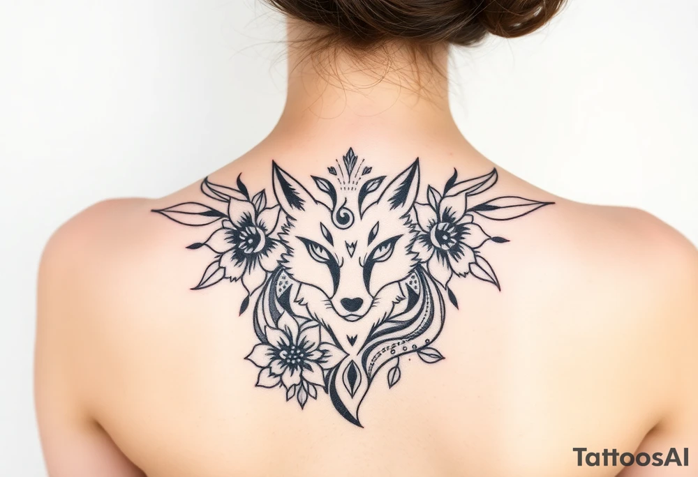 draw a fox with flowers tattoo idea
